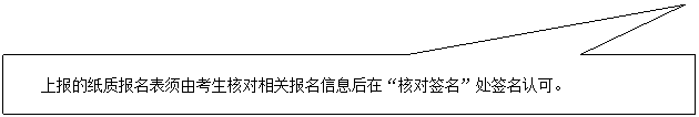 矩形标注: 上报的纸质报名表须由考生核对相关报名信息后在“核对签名”处签名认可。